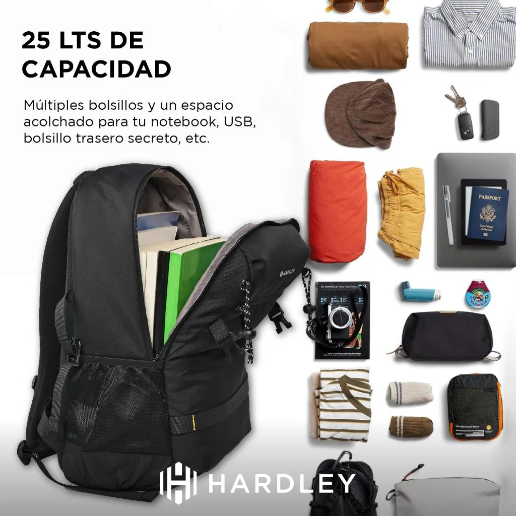 Mochila Viaje L 25L Impermeable  Negro Hardley - Image 3