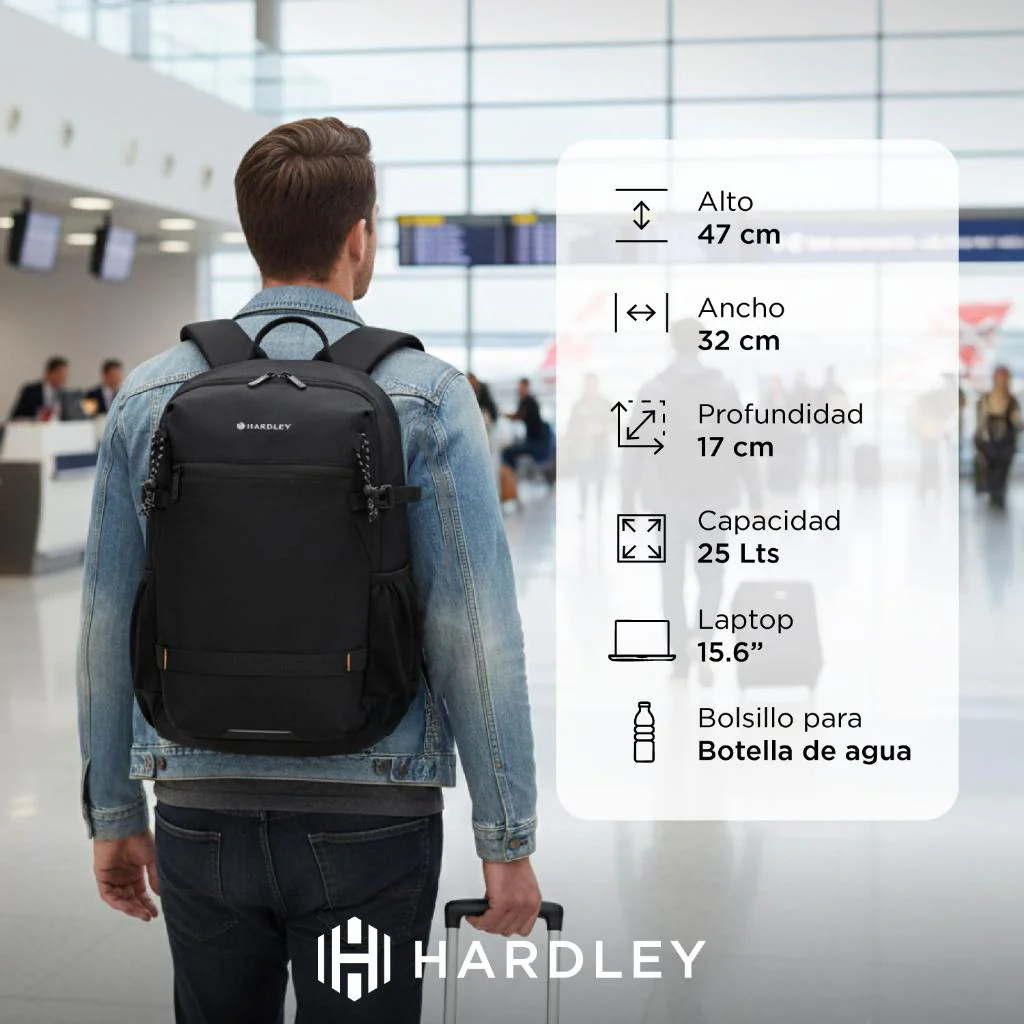 Mochila Viaje L 25L Impermeable  Negro Hardley - Image 4