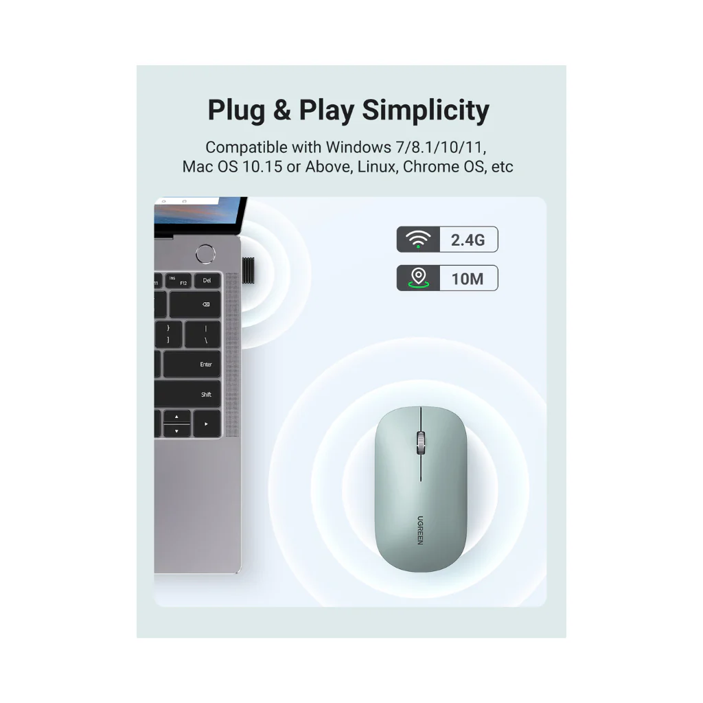 Mouse Inalambrico Ultra-Slim Verde Claro UGREEN MU001