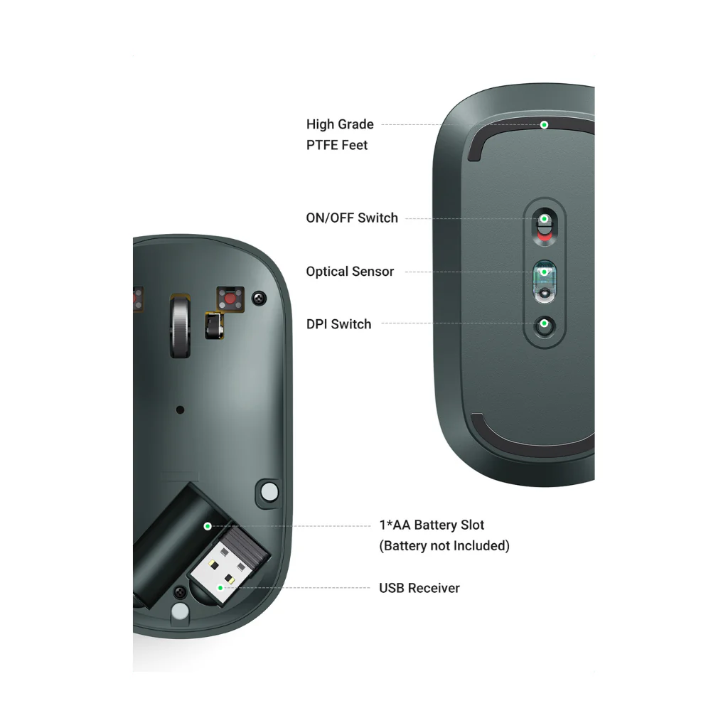 Mouse Inalambrico Ultra-Slim Verde Claro UGREEN MU001 - Image 4