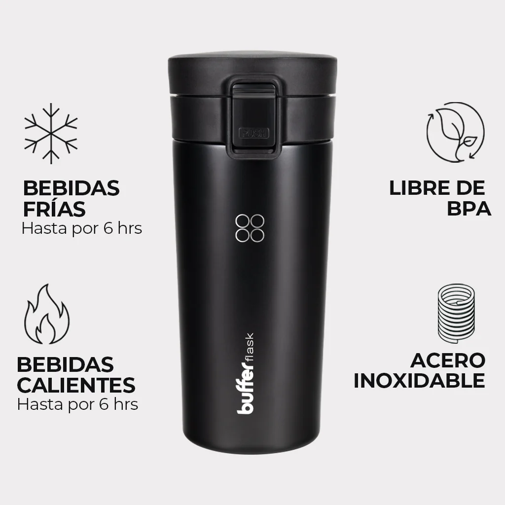 Mug Para Café Buffer Acero Inoxidable 380Ml Negro - Image 2