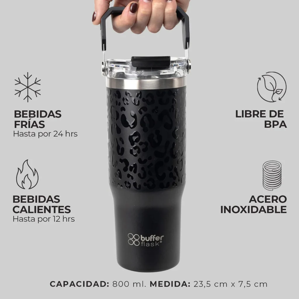 Mug Vaso Térmico Buffer Cuzco 800ml Acero Inoxidable Black Leopard - Image 2
