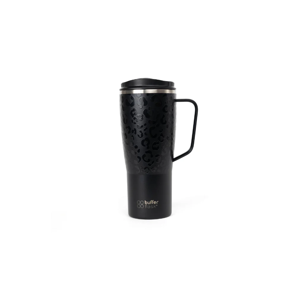 Mug Vaso Térmico Buffer Roques 1Lt + 2 Tapas Negro Leopardo - Image 4