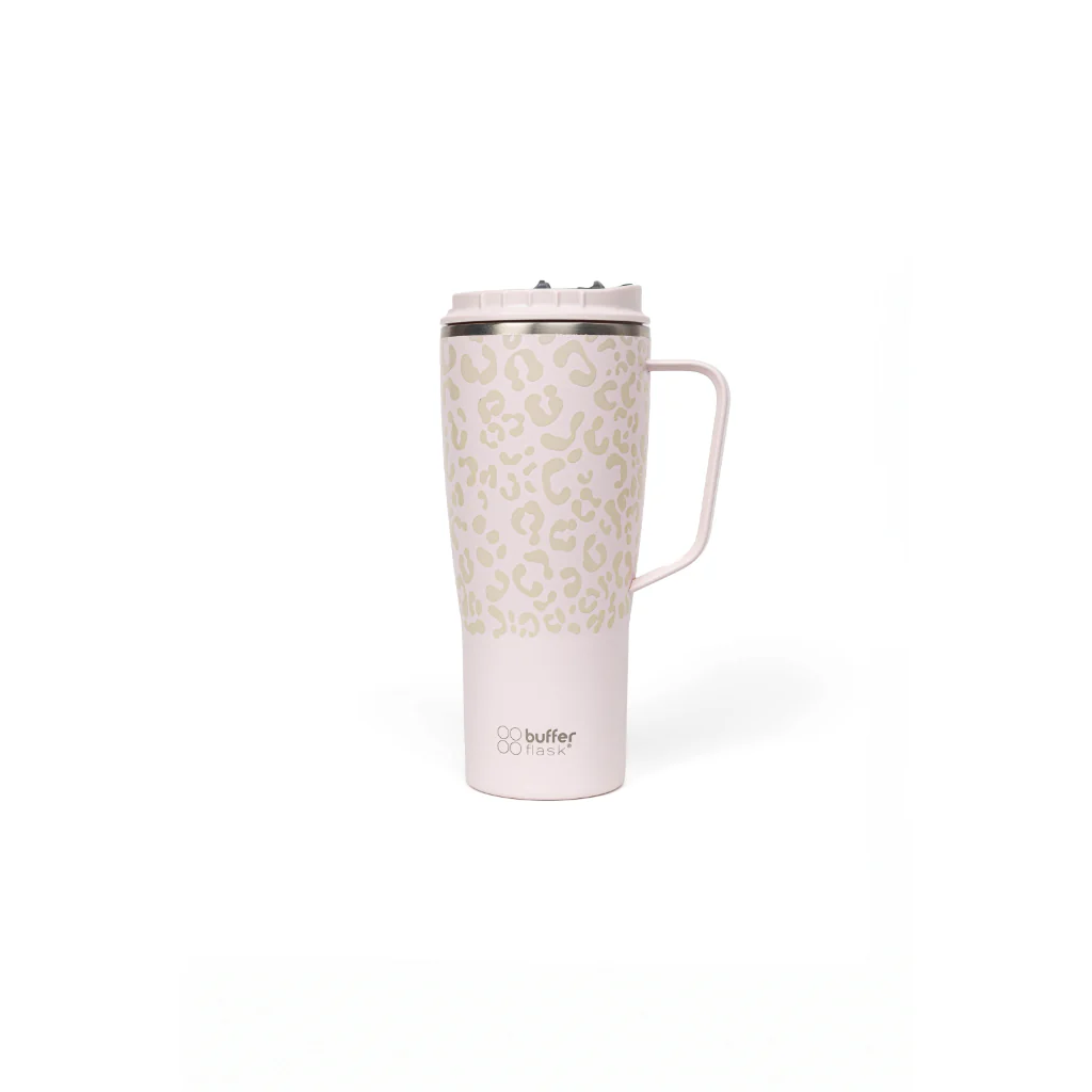 Mug Vaso Térmico Buffer Roques 1Lt + 2 Tapas Pinky Leopardo - Image 3