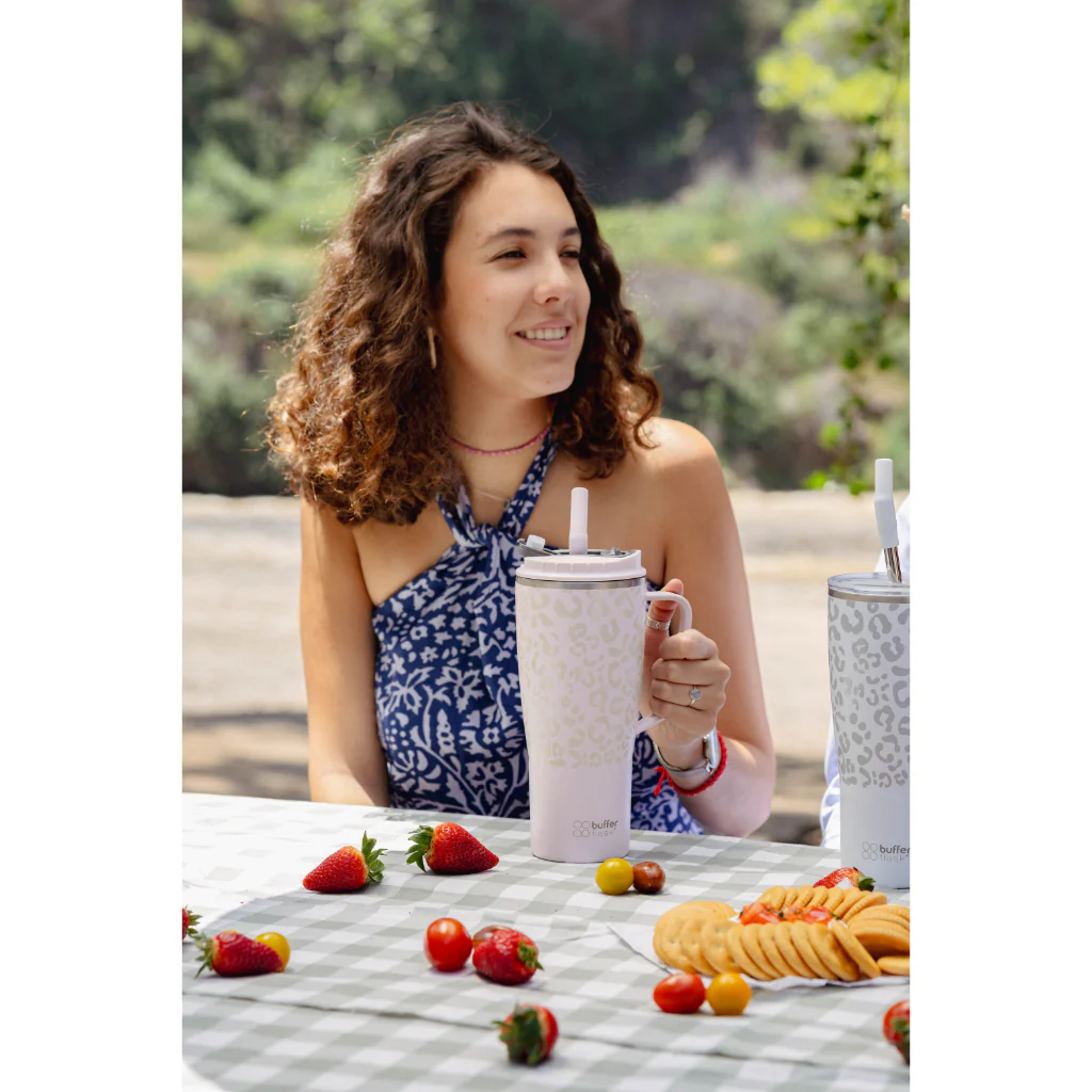 Mug Vaso Térmico Buffer Roques 1Lt + 2 Tapas Pinky Leopardo - Image 4