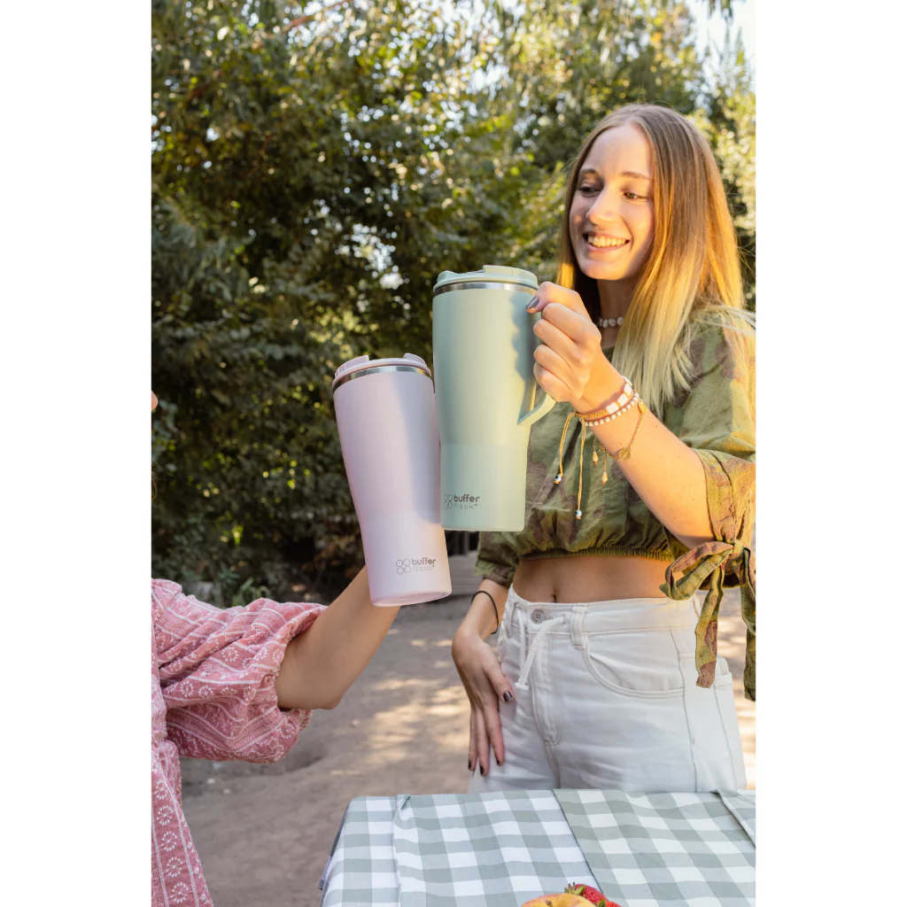 Mug Vaso Térmico Buffer Roques 1Lt + 2 Tapas Sage Green - Image 3