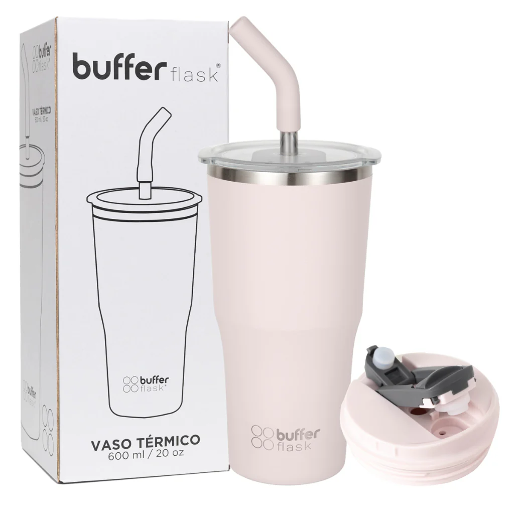 Mug Vaso Térmico Buffer Roques 600 ml + 2 Tapas Pinky - Image 3