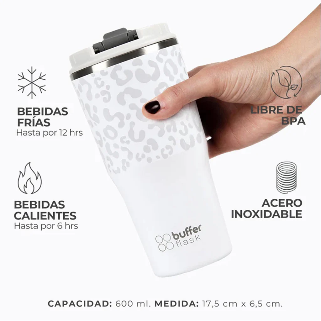 Mug Vaso Térmico Buffer Roques 600 ml +Tapas Ice Leopardo - Image 2