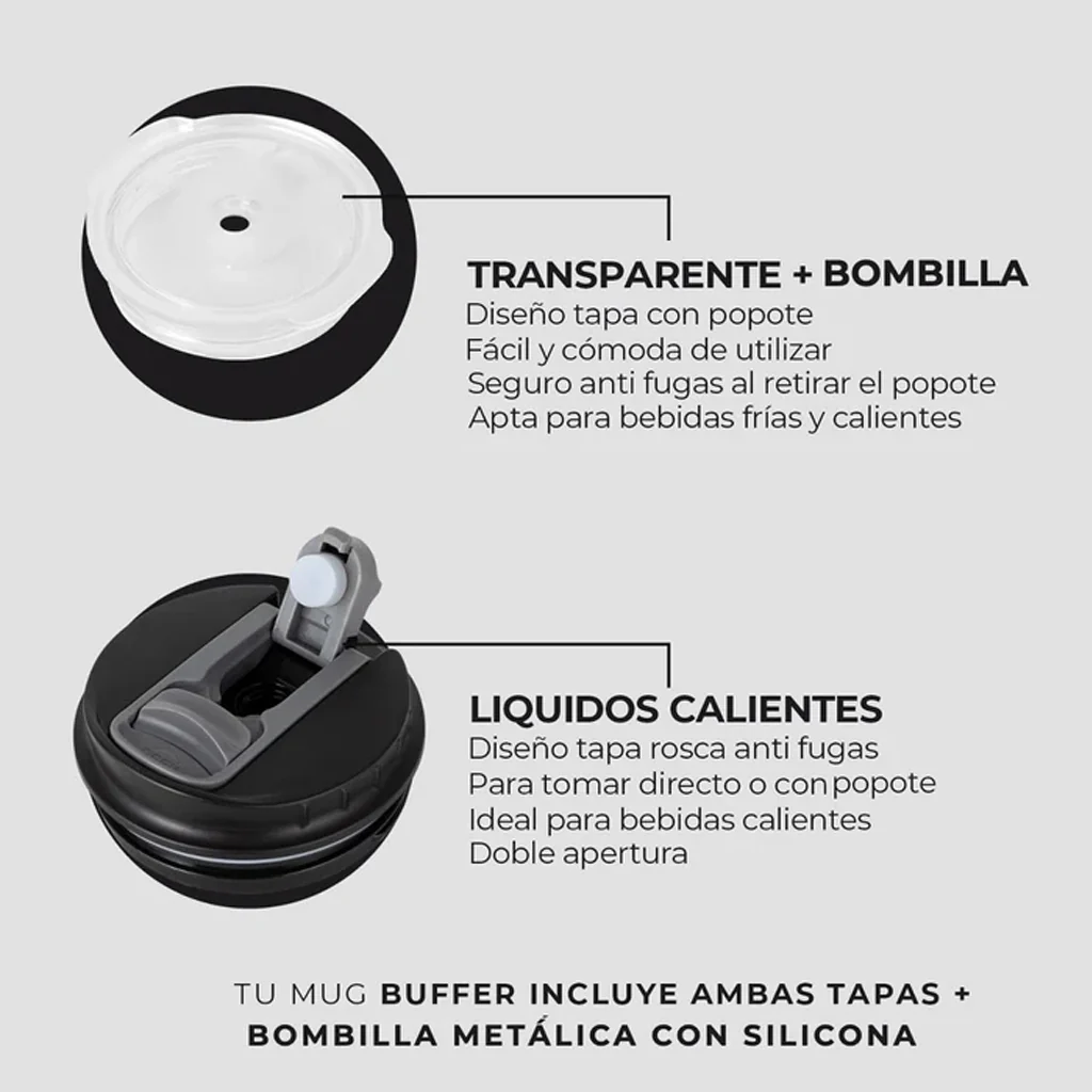 Mug Vaso Térmico Buffer Roques 600 ml +Tapas Negro - Image 4