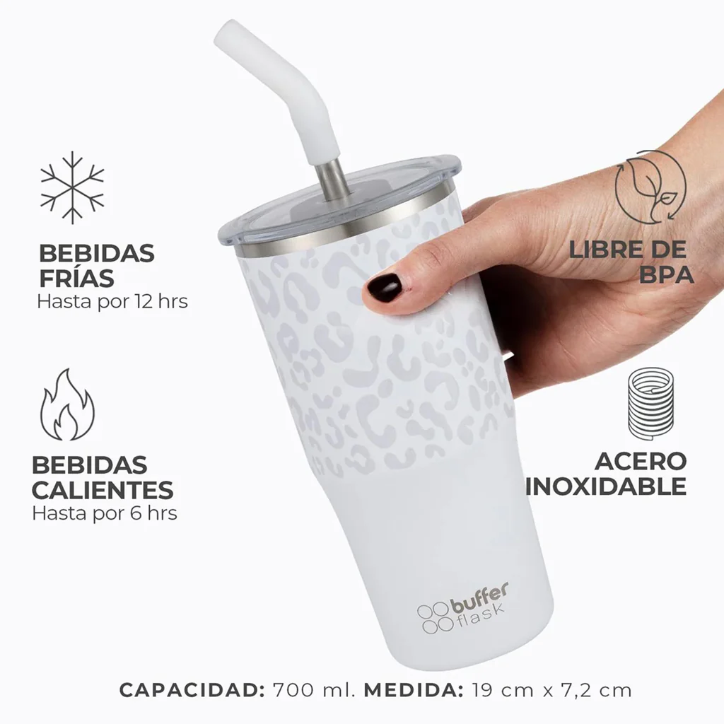 Mug Vaso Térmico Buffer Roques 750 ml +Tapas Ice Leopardo - Image 2