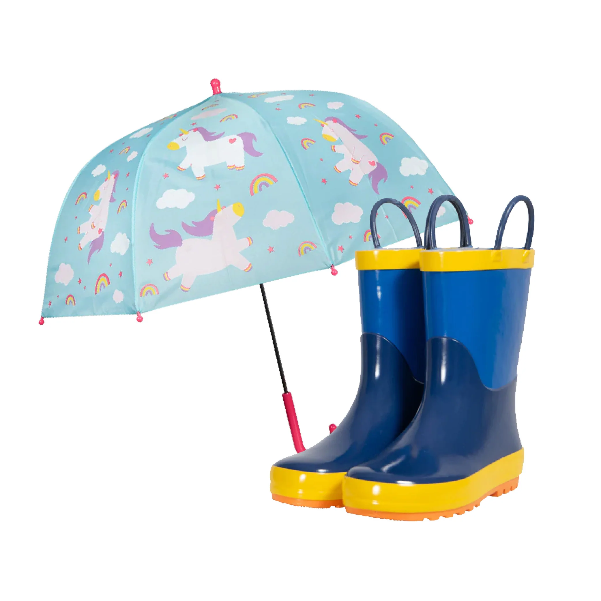 Combo Especial Paraguas Unicornio + Botas de Agua Azul