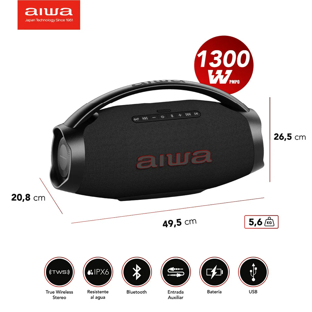 Parlante Portátil Bluetooth AIWA AW-H51BT Negro - Image 2