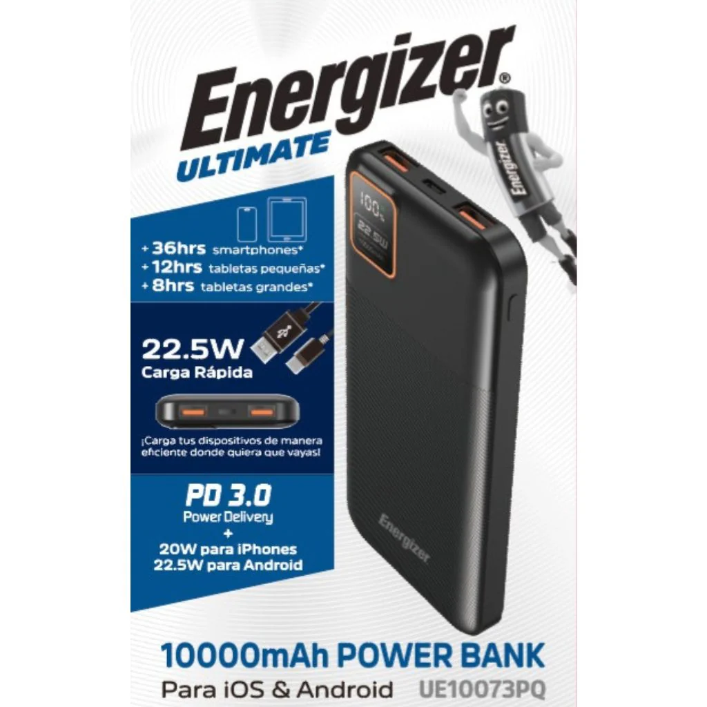Cargador portátil Ultrarápido - Powerbank Energizer 10.000 Mah. 22.5W
