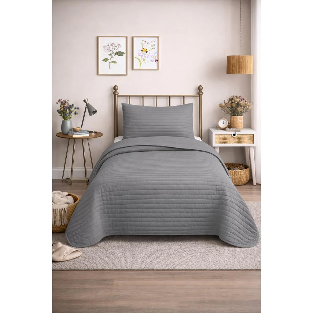 Cubrecama Quilt Reversible 2 Plazas Queen Lines Grey Martiné