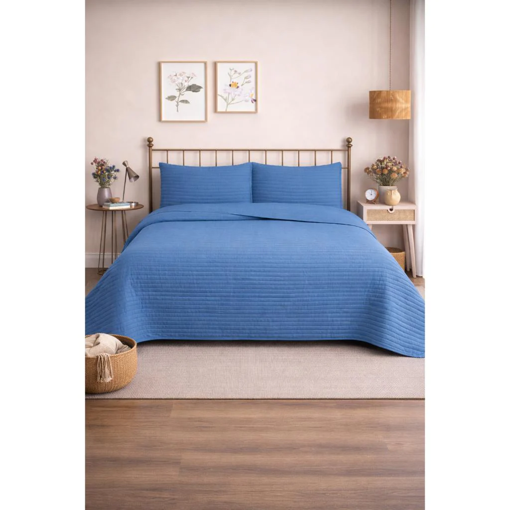 Cubrecama Quilt Reversible 2 Plazas Queen Lines Navy Blue Martiné