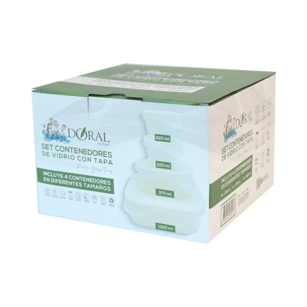 Set 4 Cont. con Tapa Silicona - Glass Tray - Mix 220+220+370+1320 ml - Image 4