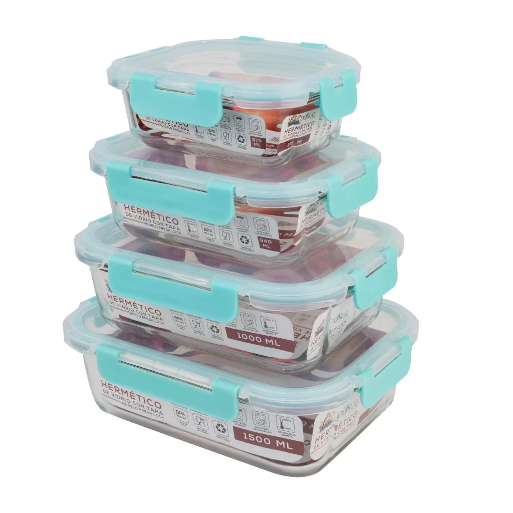 Set 4 Herméticos De Vidrio Borosilicato Fresh Lock Rectangulares Doral - Image 2