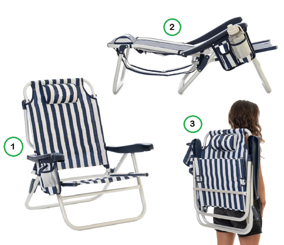 Silla Playa Premium:  180° Flat, Reclinable con almohadilla - Image 2