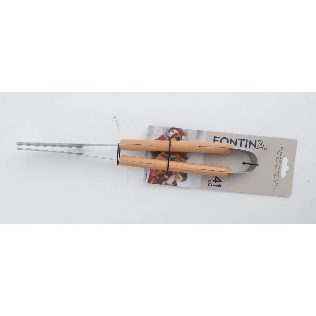 Tenazas Acero Inoxidable Mango Madera 41 cm Fontina