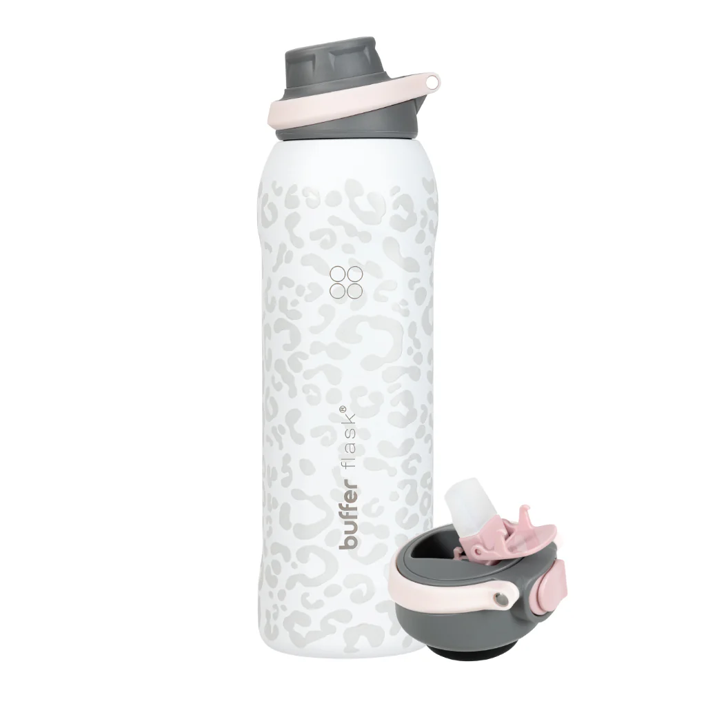 Termo Agua Botella Termica Buffer Capri Acero Inoxidable 1L +Tapas Ice Leopard