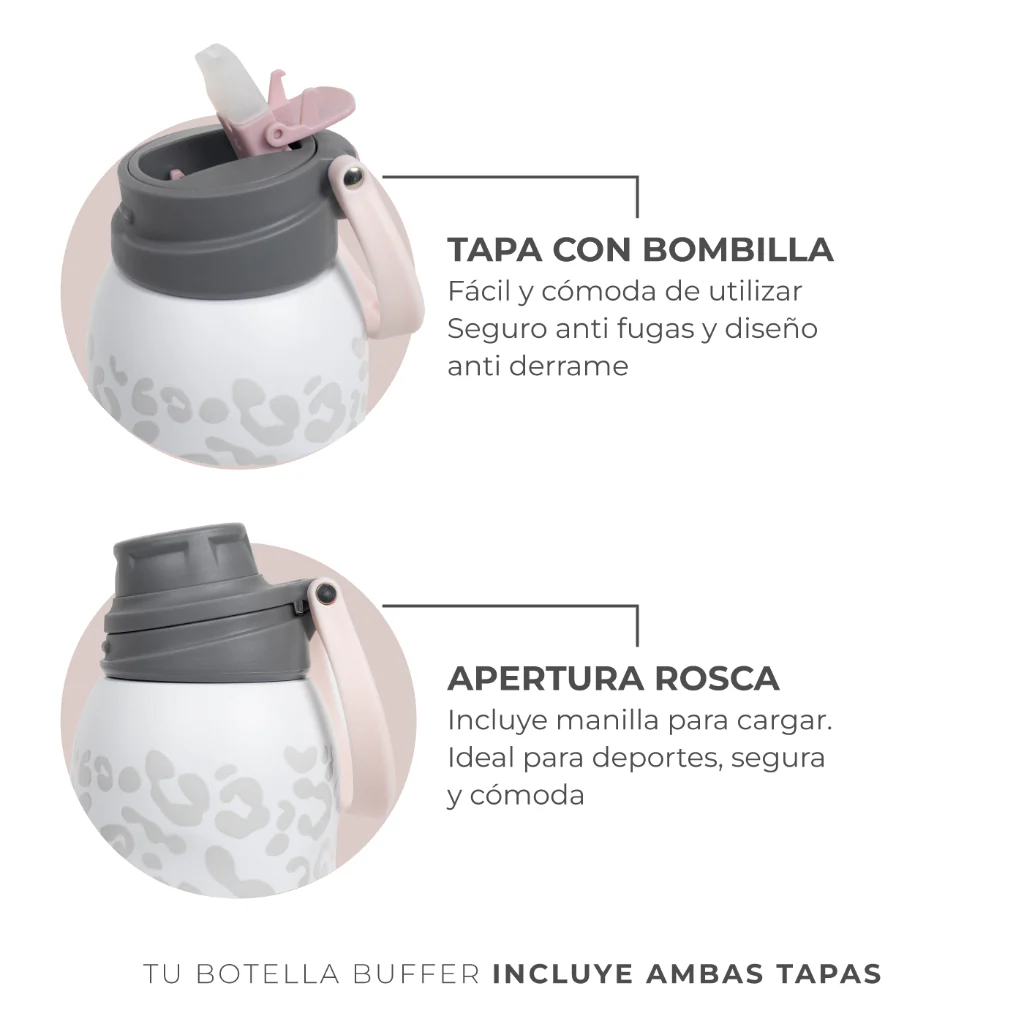 Termo Agua Botella Termica Buffer Capri Acero Inoxidable 1L +Tapas Ice Leopard - Image 3