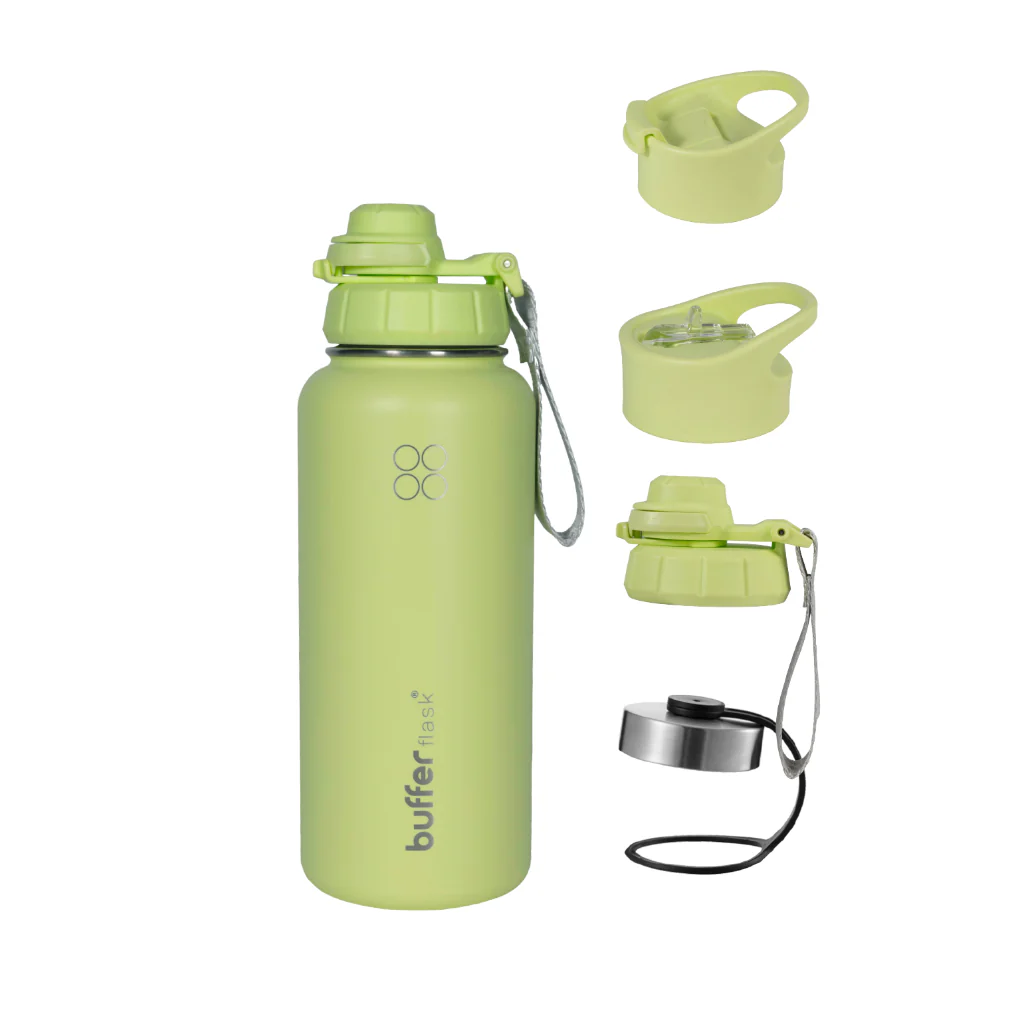 Termo Botella Agua 1L Termica Buffer Morea Acero Inoxidable +4 Tapas Citrus Green - Image 6