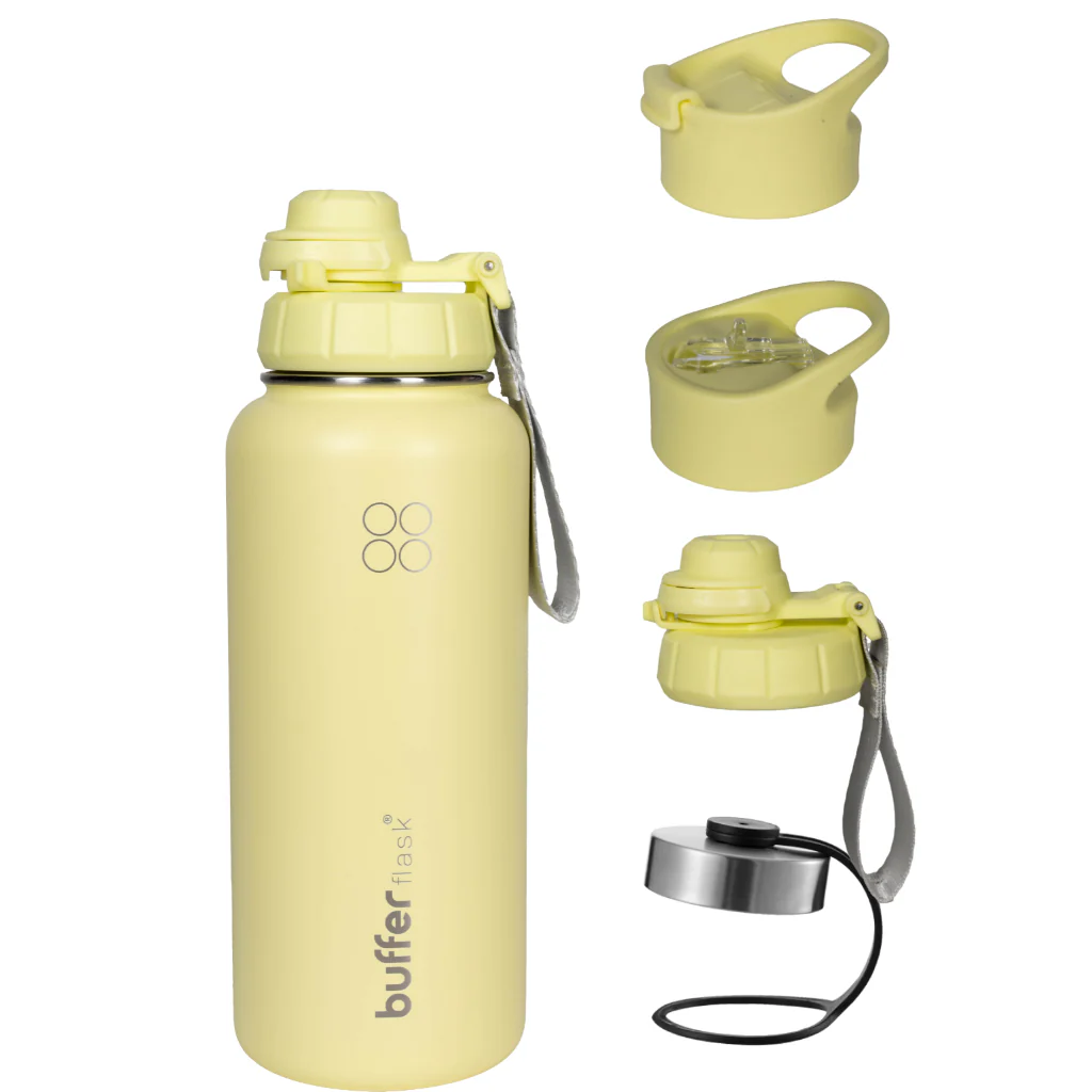 Termo Botella Agua Termica Buffer Morea Acero Inoxidable +4 Tapas Lemon - Image 2
