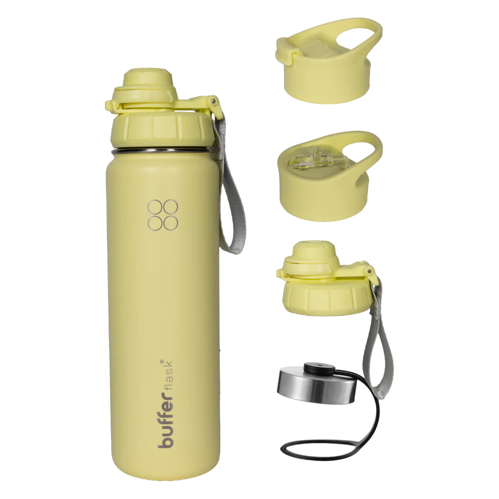 Termo Botella Agua Termica Buffer Morea Acero Inoxidable +4 Tapas Lemon - Image 2