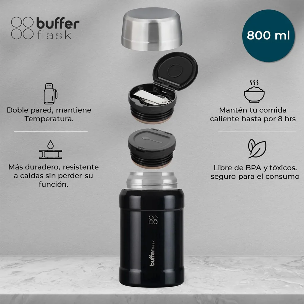 Termo Comida 800ml + Bolso y Cuchara Negro - Image 2