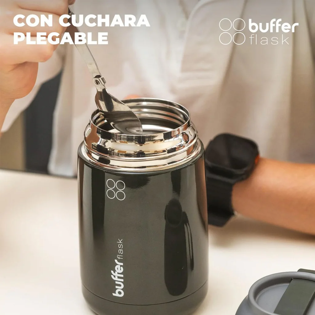 Termo Comida y Liquido Buffer 630ml + Bolso y Cuchara Gris - Image 3
