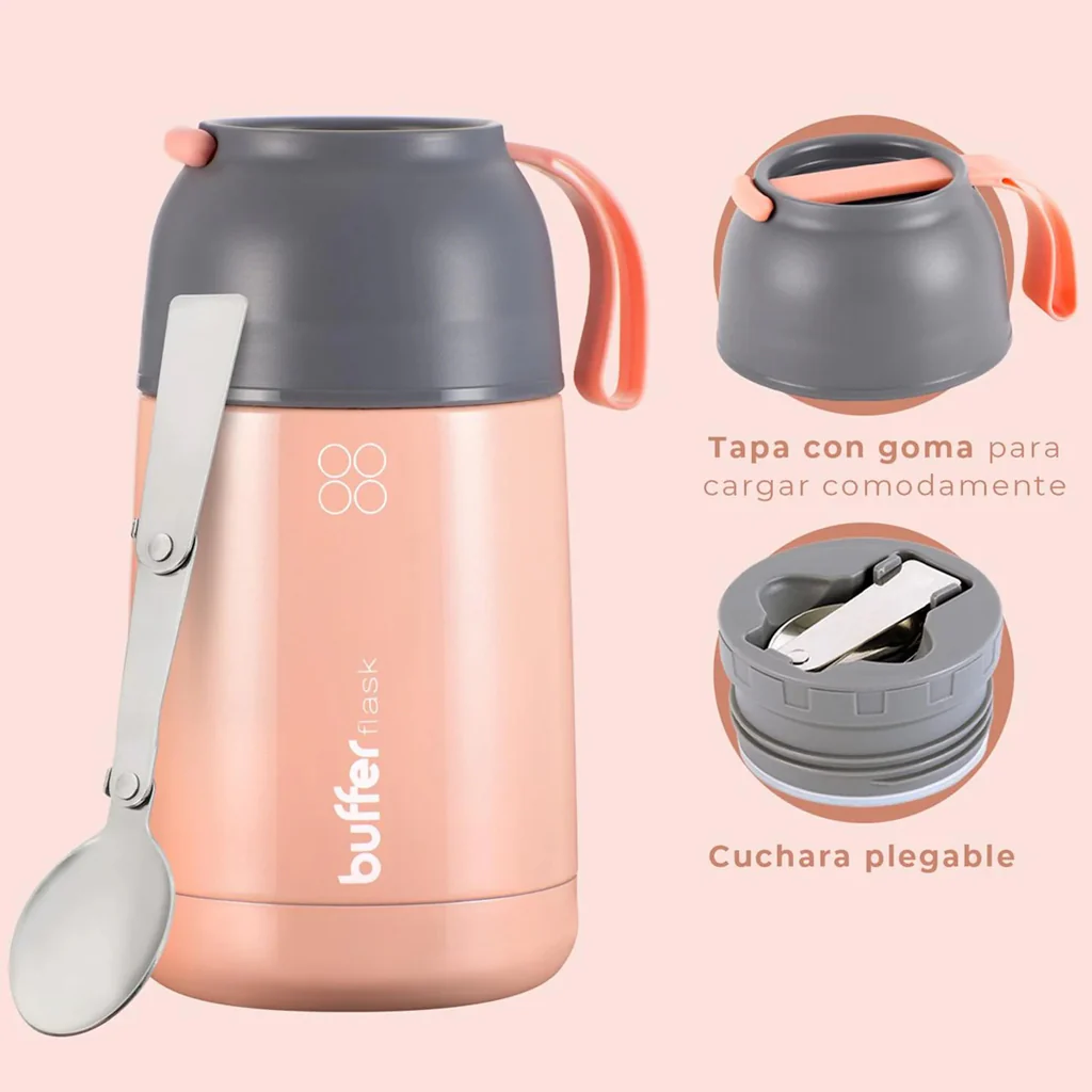 Termo Comida y Liquido Buffer 630ml + Bolso y Cuchara Rosado - Image 4