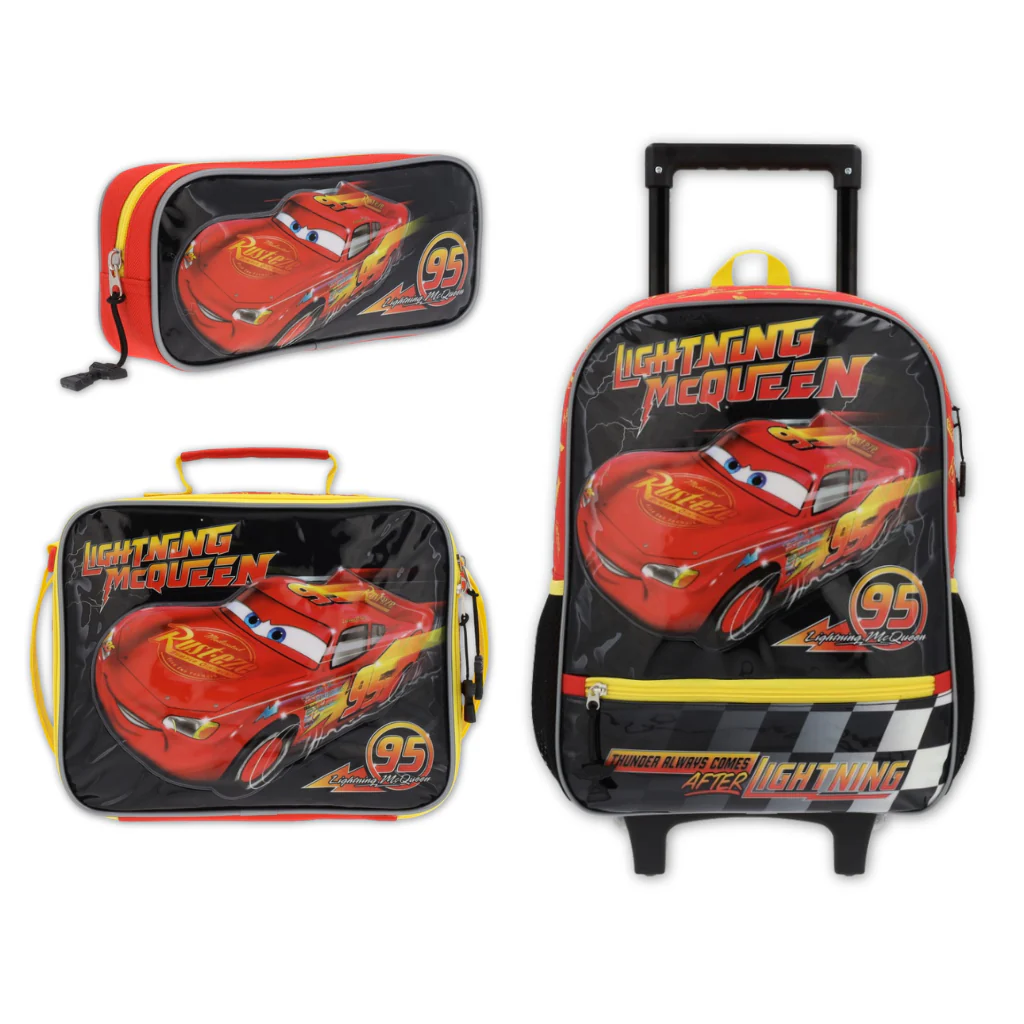 Trolley Set 3 En 1 Cars Infantil (Mochila Con Ruedas, Lonchera Y Estuche)