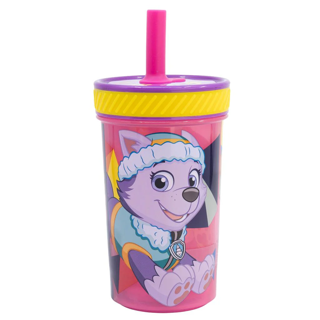 Vaso con Bombilla Silicona Antivuelco Paw Patrol Rosado 370ml - Image 2