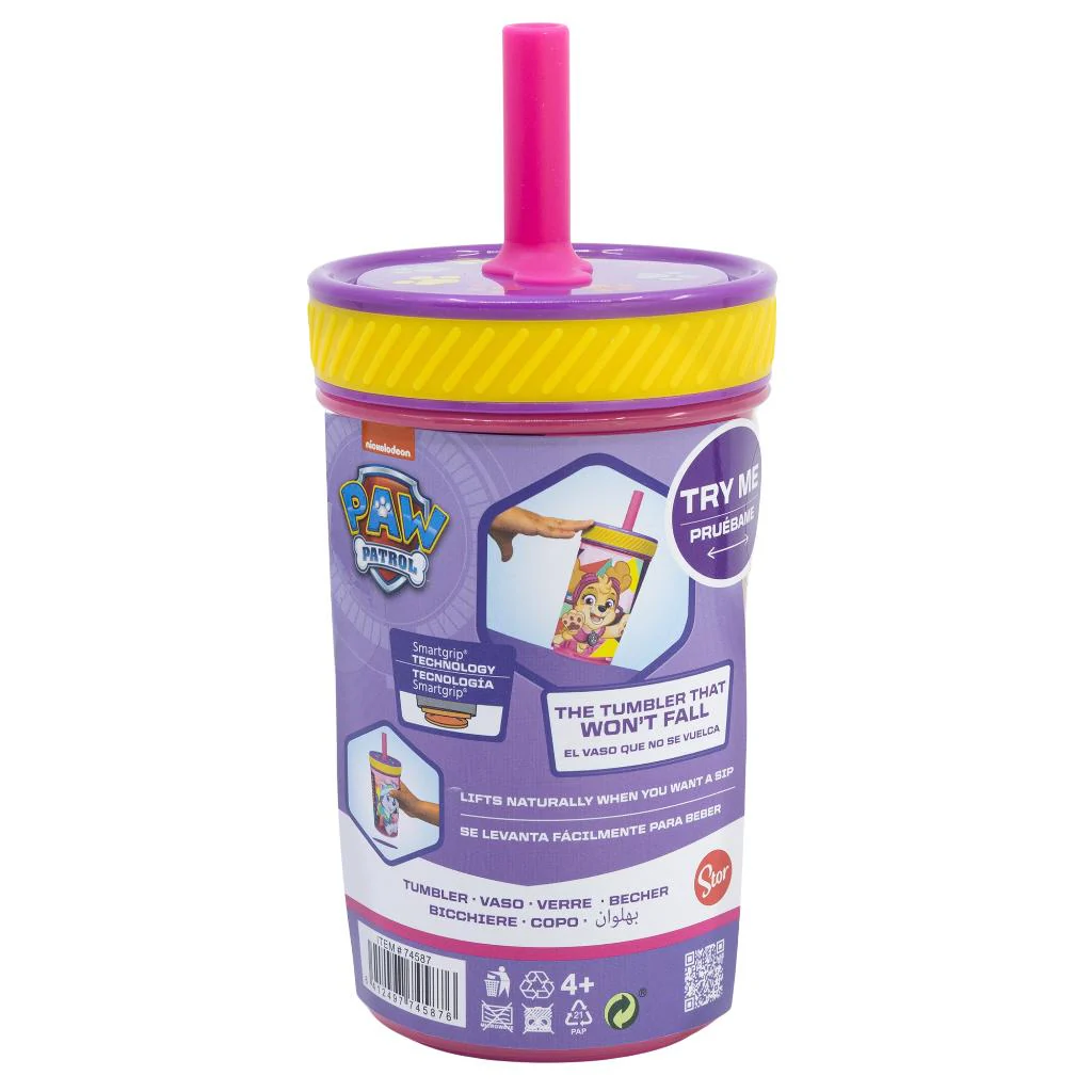 Vaso con Bombilla Silicona Antivuelco Paw Patrol Rosado 370ml - Image 3