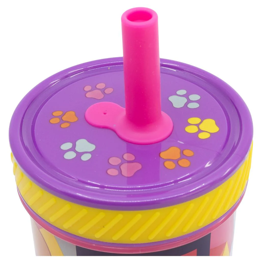 Vaso con Bombilla Silicona Antivuelco Paw Patrol Rosado 370ml - Image 4